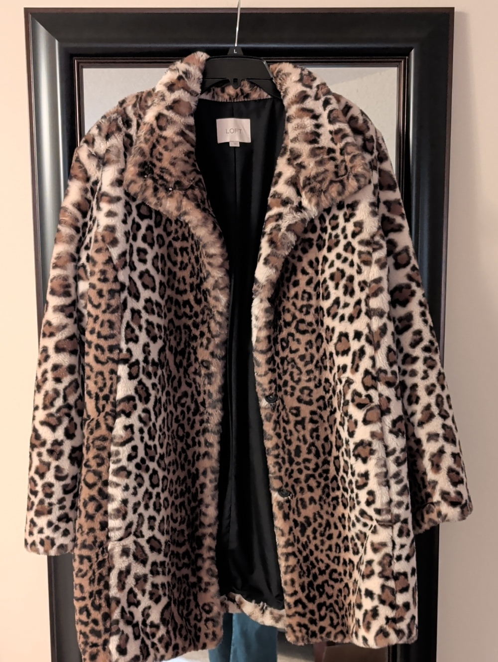 LOFT Leopard-Print Faux Fur Pea Coat in Brown and Black